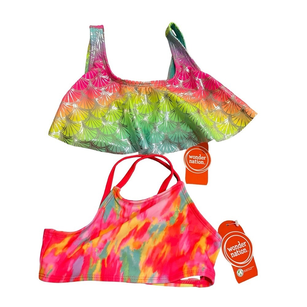 Wonder Nation Bikini Tops Rainbow Mermaid Tie Dye Girls XS 4-5 Bundle